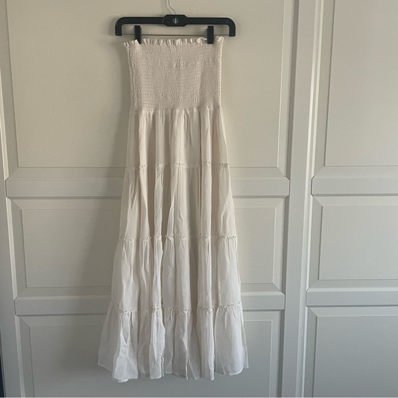 Reformation nera ivory white strapless tiered smocked midi dress 20707 - Picture 6 of 12